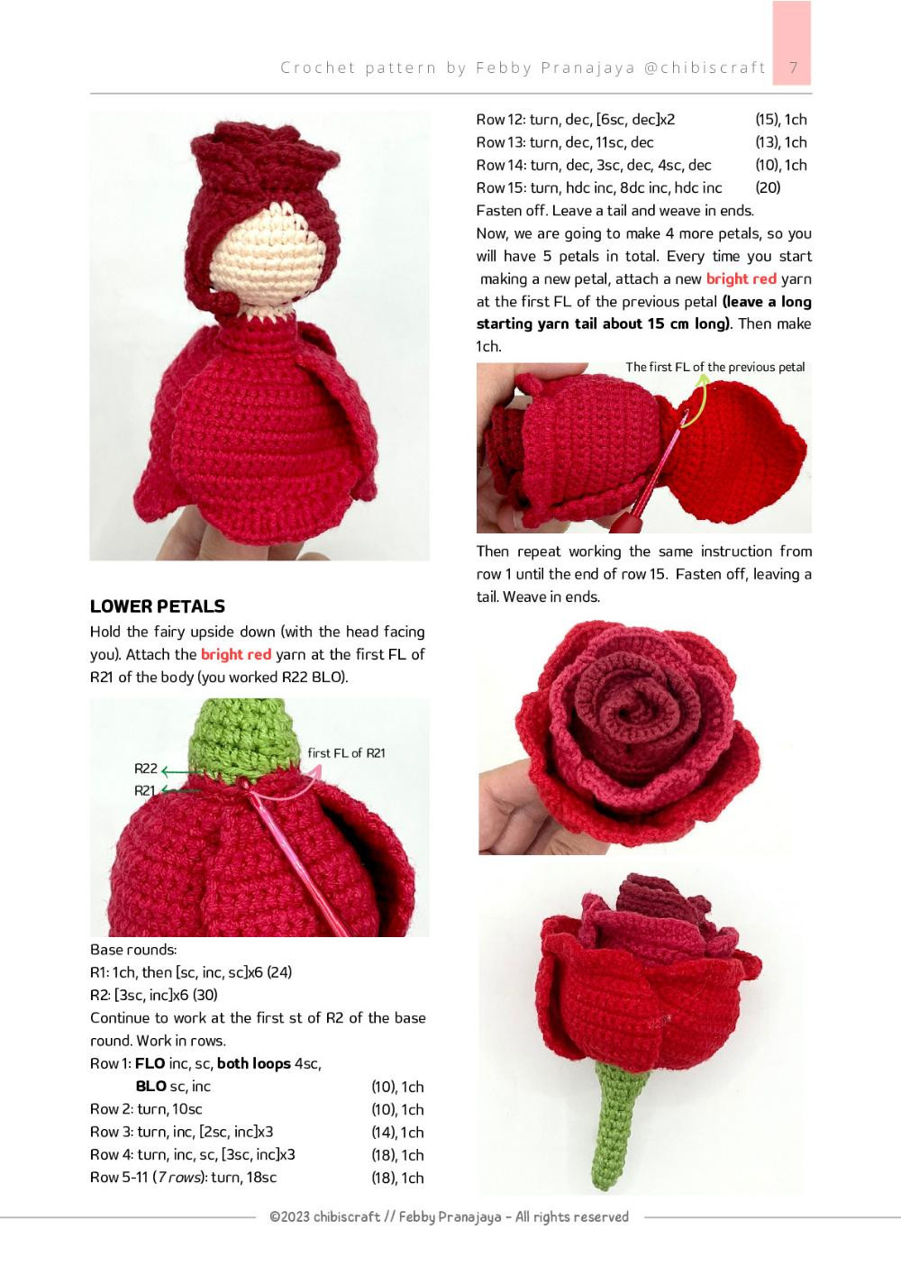 Crochet pattern US crochet terms ENGLISH REVERSIBLE ROSE FAIRY