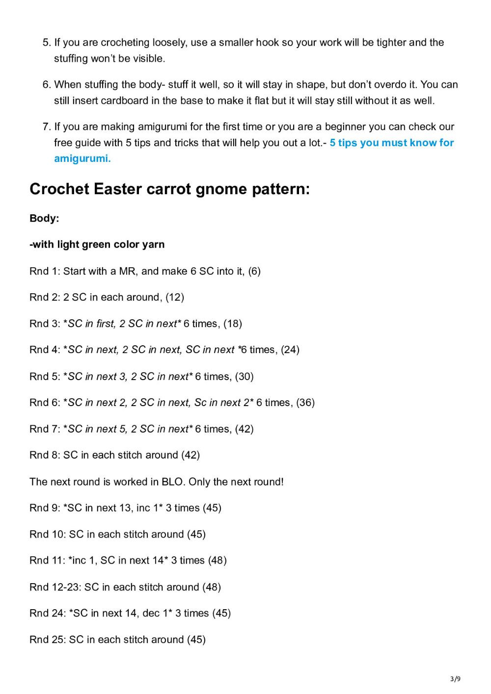 Easter carrot gnome- free crochet pattern