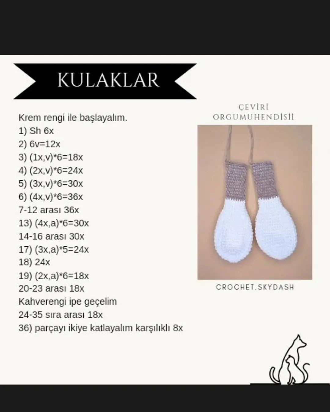 Fiyonk takan kahverengi bir tavşan için tığ işi modeli