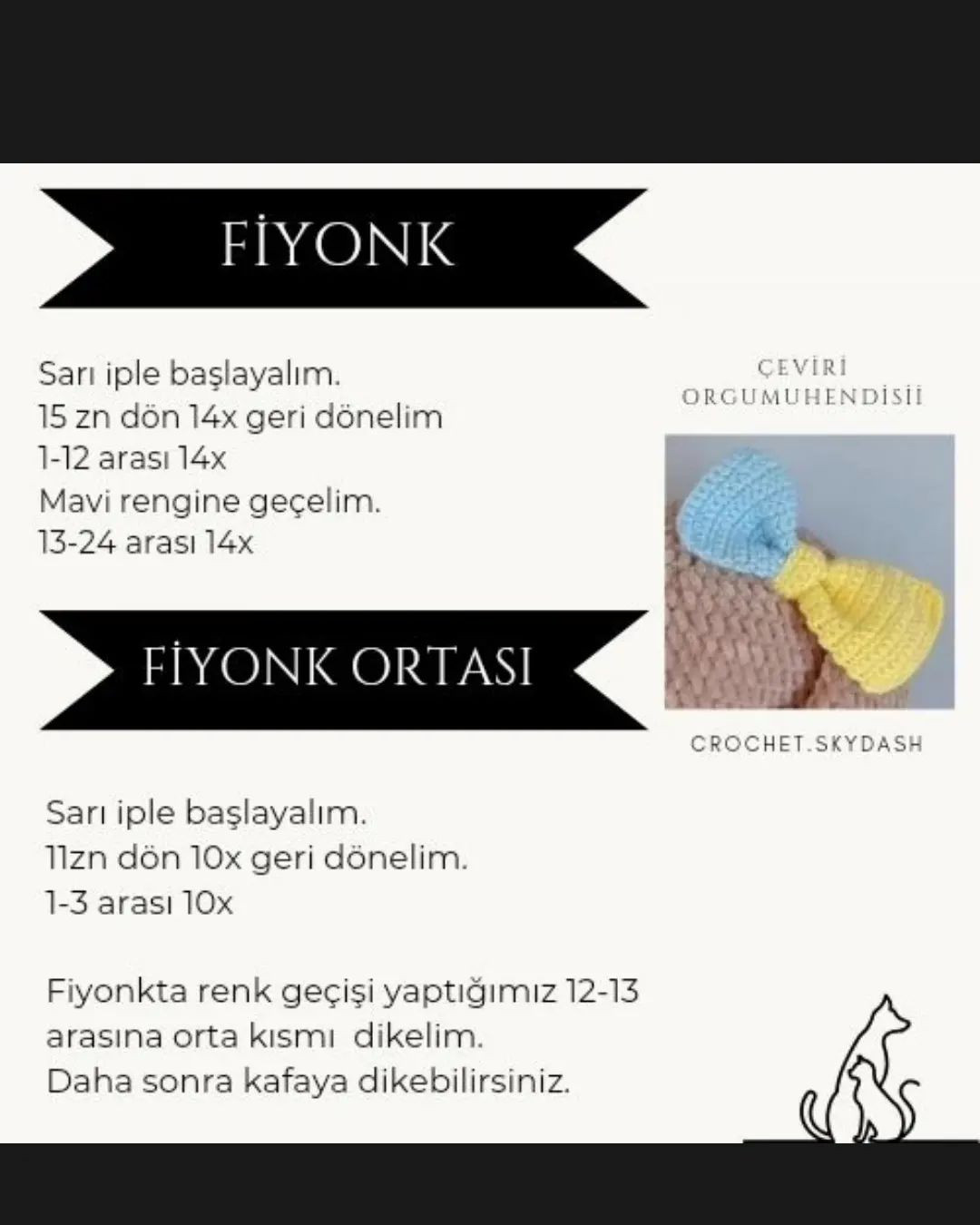 Fiyonk takan kahverengi bir tavşan için tığ işi modeli