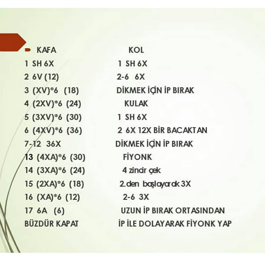 Fiyonklu küçük bir ayı için tığ işi modeli