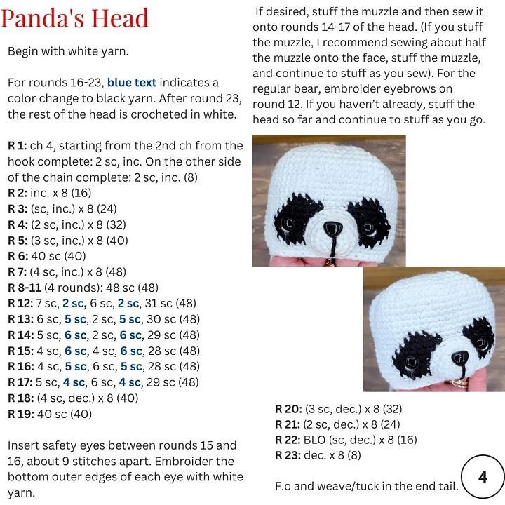 free pattern mini panda white, black, pink