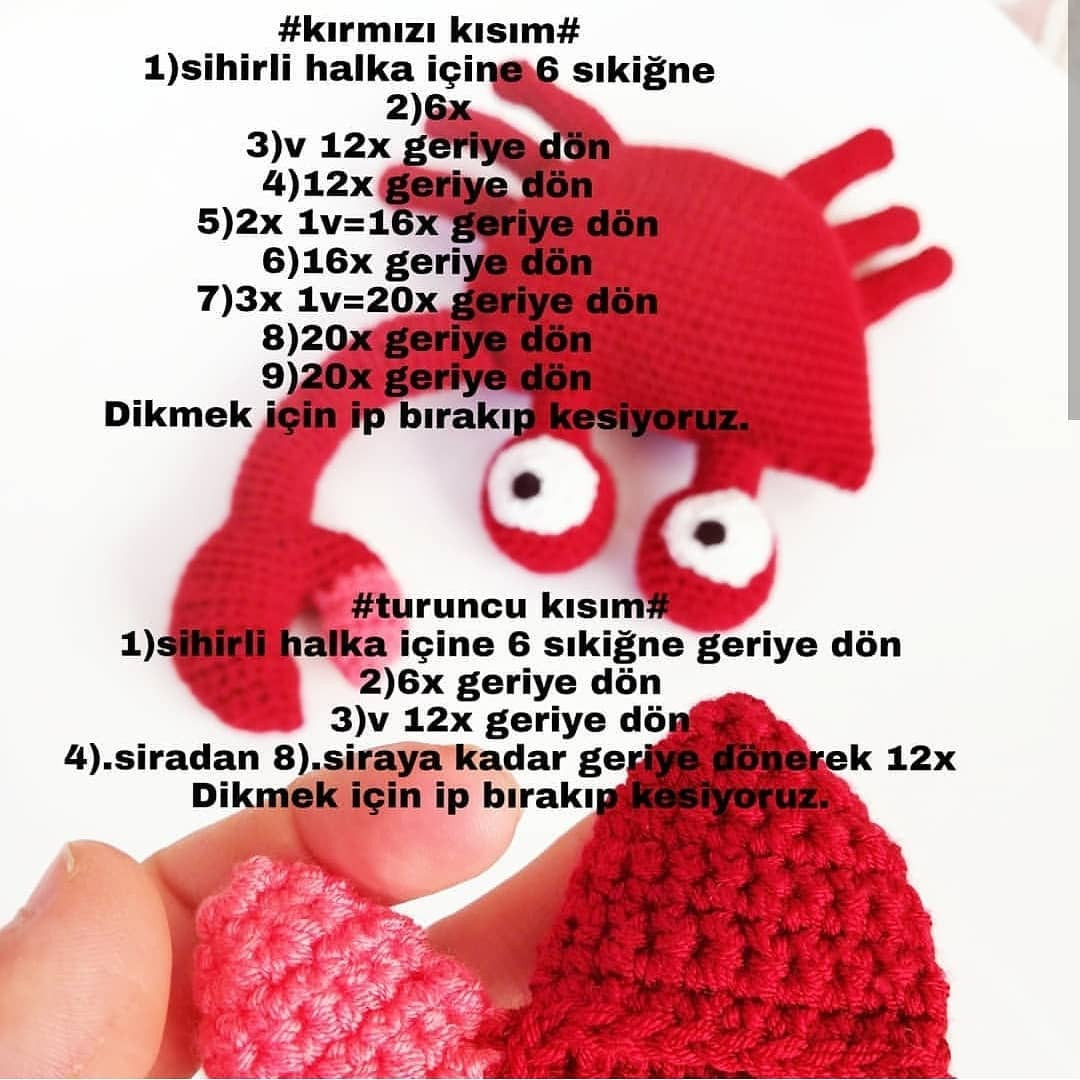 Kırmızı yengeç tığ işi modeli