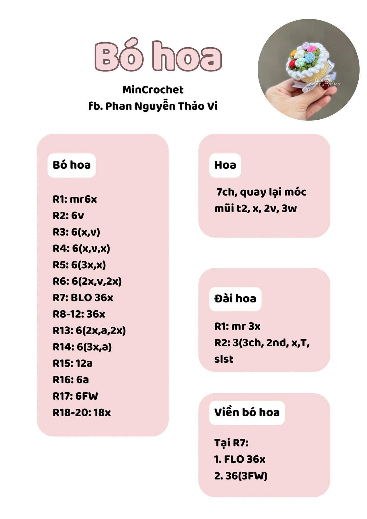 Mẫu móc len bó hoa mini