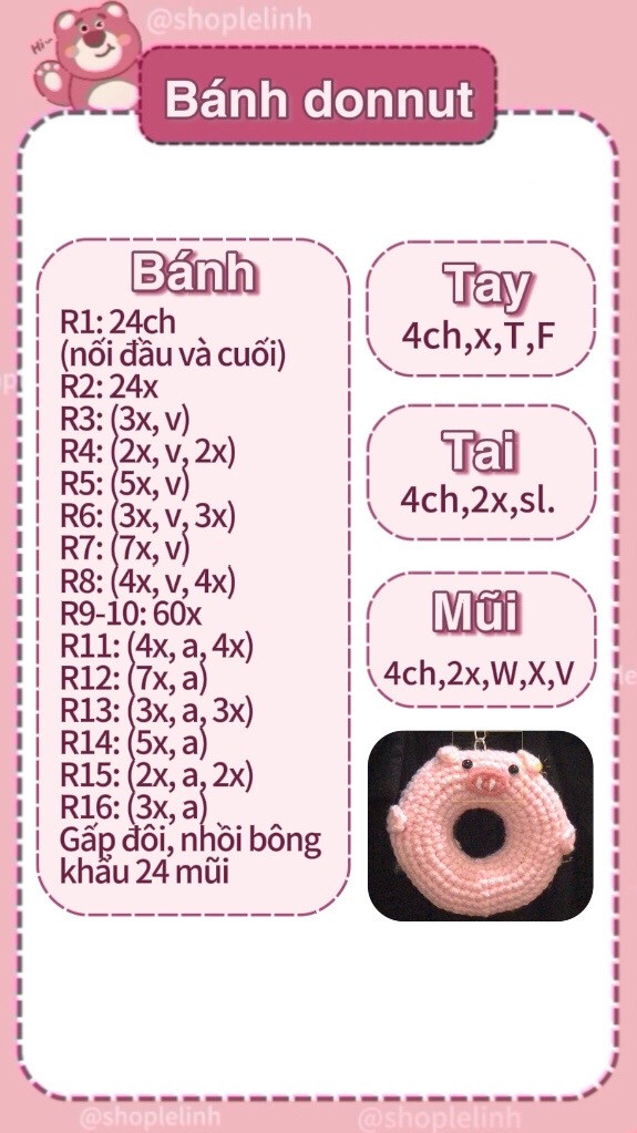 Móc khóa banh donut heo