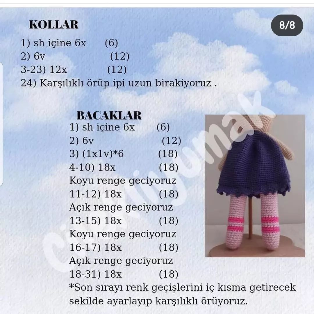 Mor elbise giyen ayı bebek için tığ işi modeli