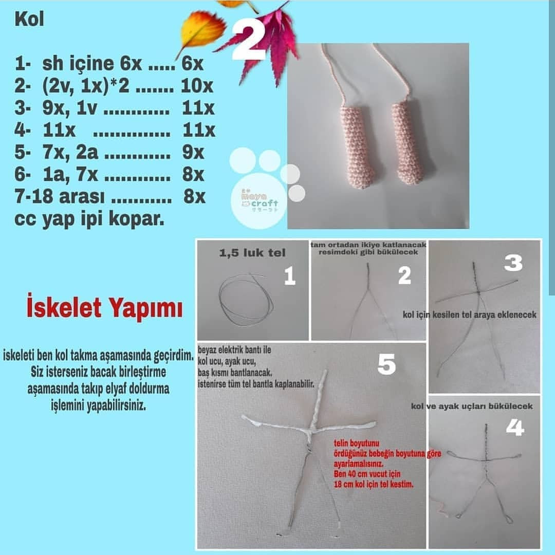 Şapka ve kot pantolon giyen kızıl saçlı küçük kız bebek için tığ işi modeli