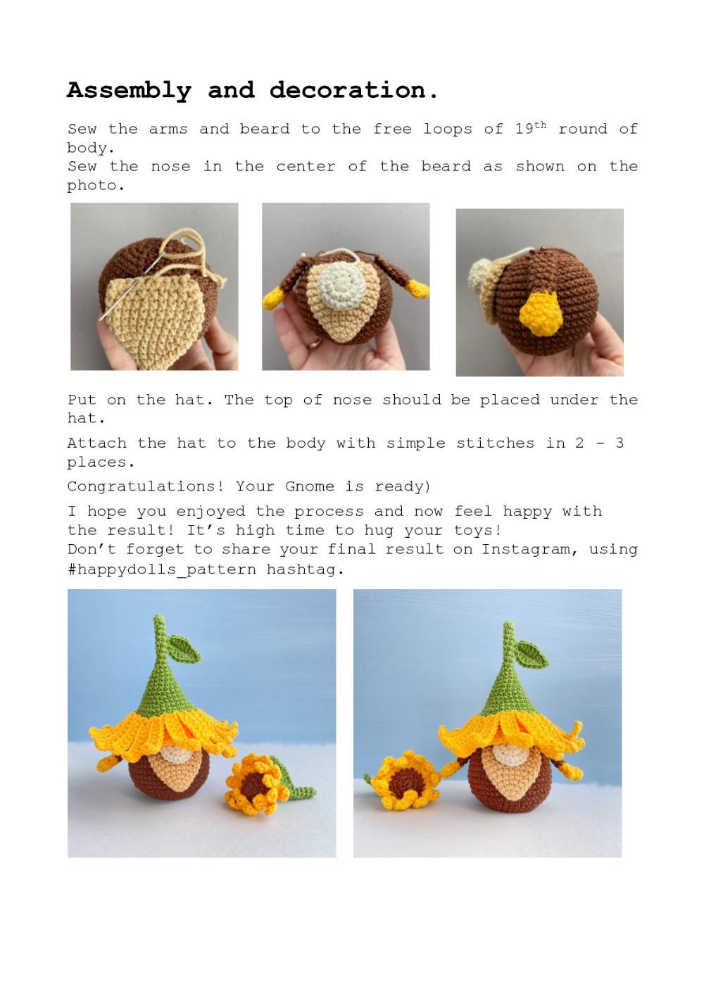 Sunflower gnome crochet pattern