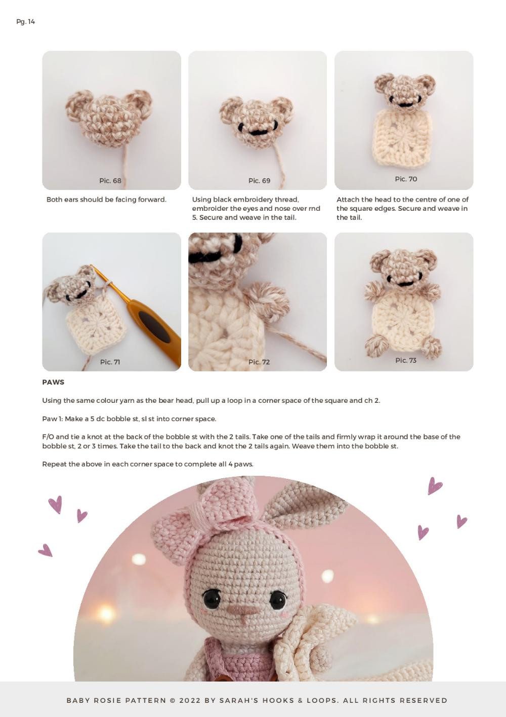 Baby Rosie Pattern, Crochet pattern for rabbit buds wearing bows