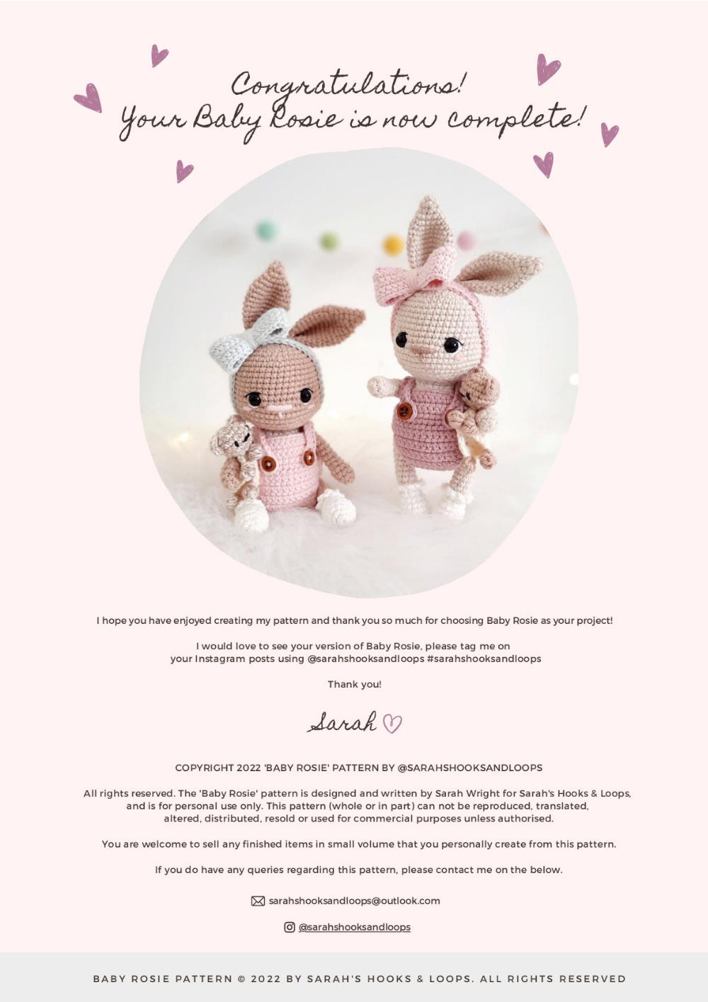 Baby Rosie Pattern, Crochet pattern for rabbit buds wearing bows