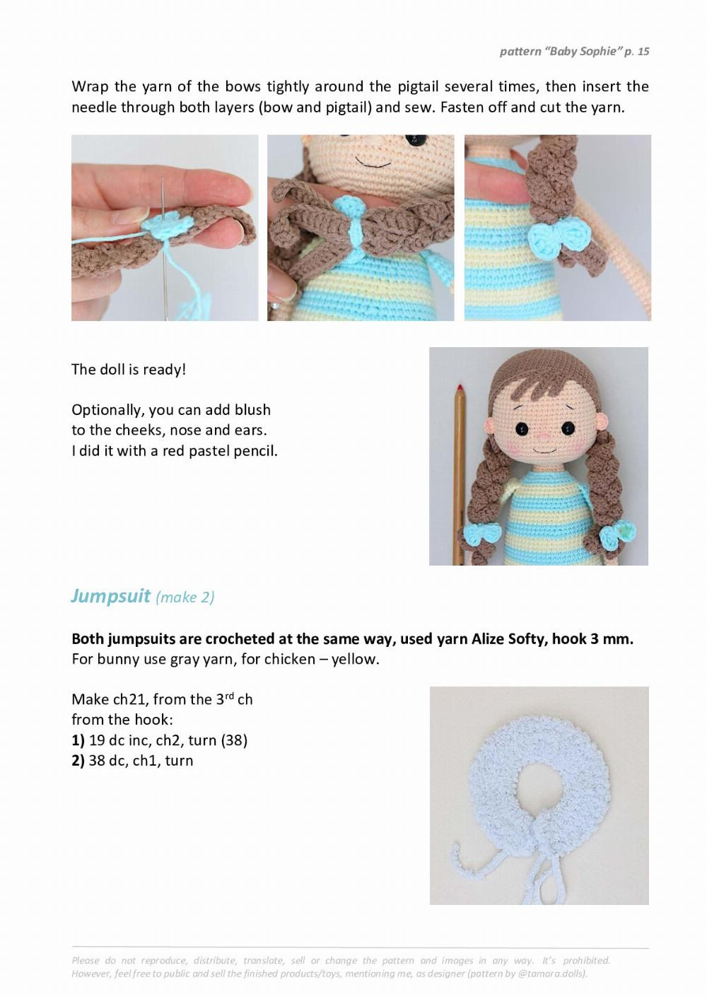 Baby Sophie Pattern, Crochet pattern for a little girl doll wearing a rabbit-eared jacket and holding an egg