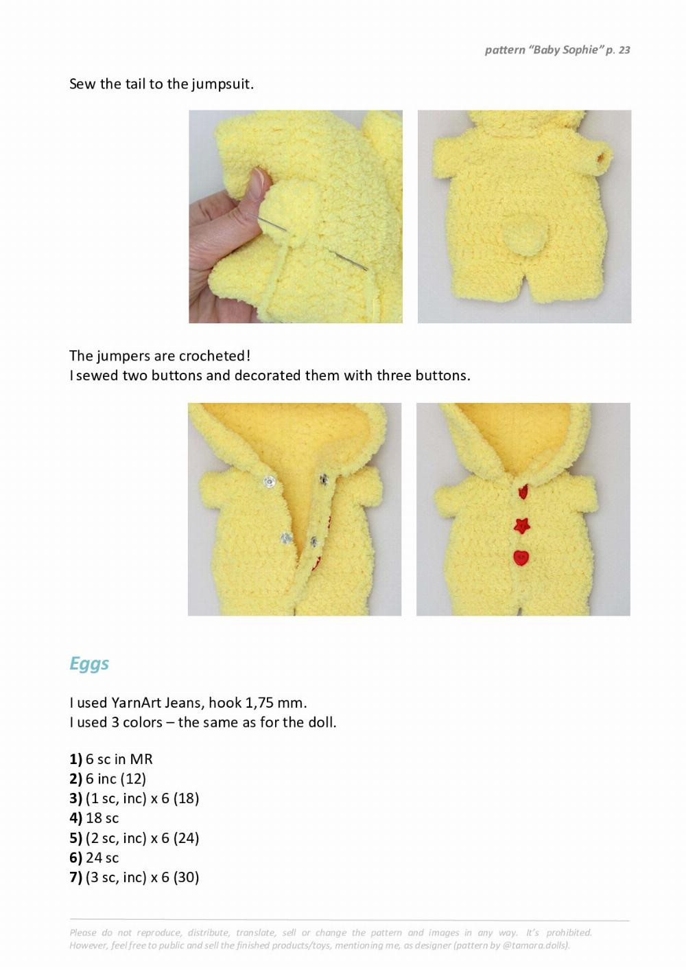 Baby Sophie Pattern, Crochet pattern for a little girl doll wearing a rabbit-eared jacket and holding an egg