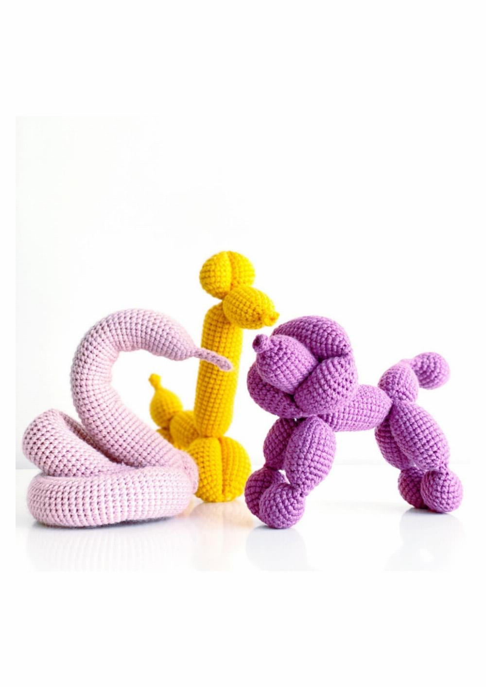 balloon animal, Crochet patterns for dogs, bears, rabbits, giraffes, swans...