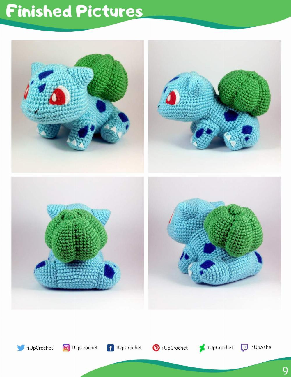 BULBASAUR, PUMPKIN BULBASAUR AMIGURUMI, PIKACHU, CHIBI GLACEON, CHIBI LEAFEON, CHIBI SYLVEON, VULPIX