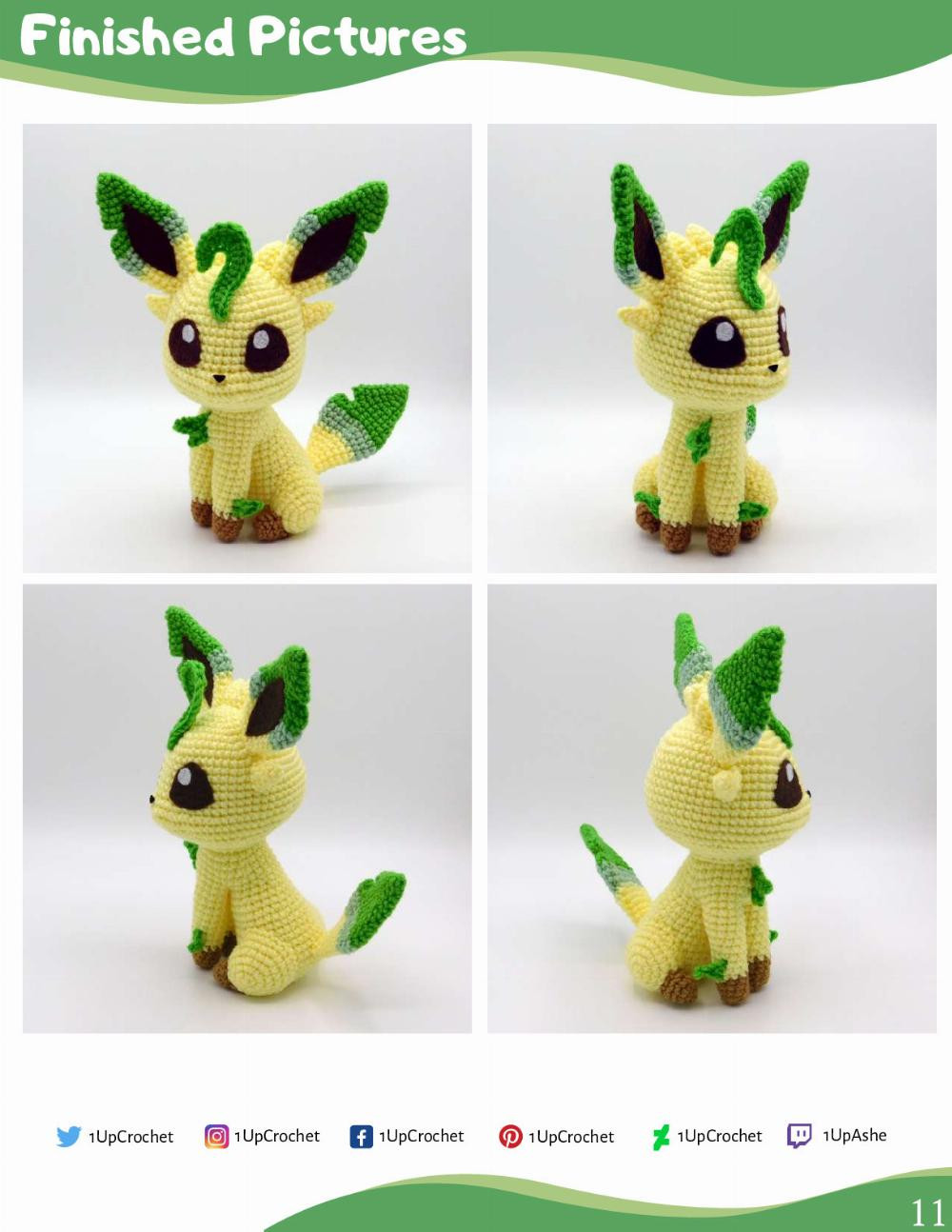 BULBASAUR, PUMPKIN BULBASAUR AMIGURUMI, PIKACHU, CHIBI GLACEON, CHIBI LEAFEON, CHIBI SYLVEON, VULPIX