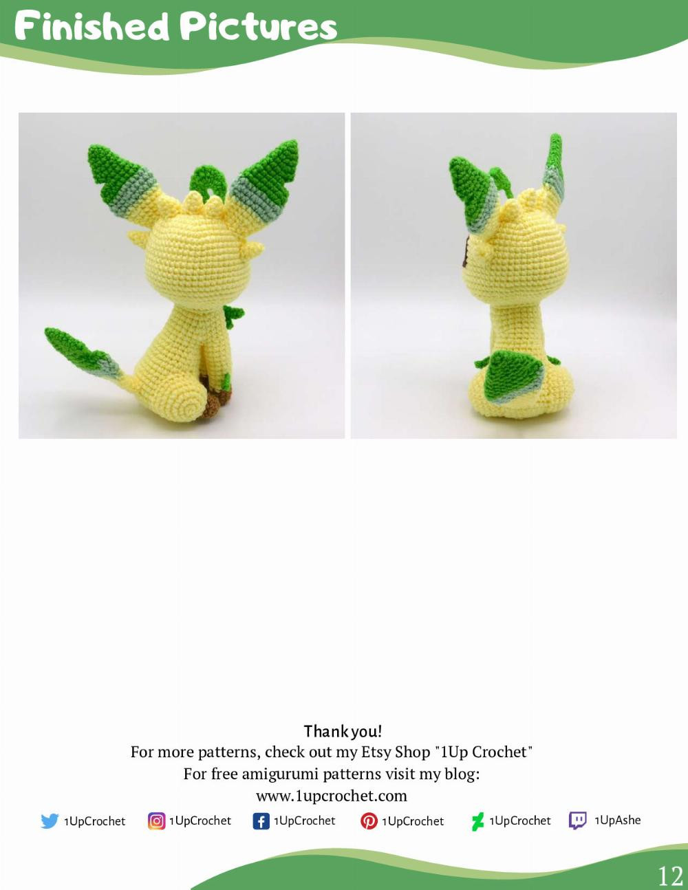 BULBASAUR, PUMPKIN BULBASAUR AMIGURUMI, PIKACHU, CHIBI GLACEON, CHIBI LEAFEON, CHIBI SYLVEON, VULPIX