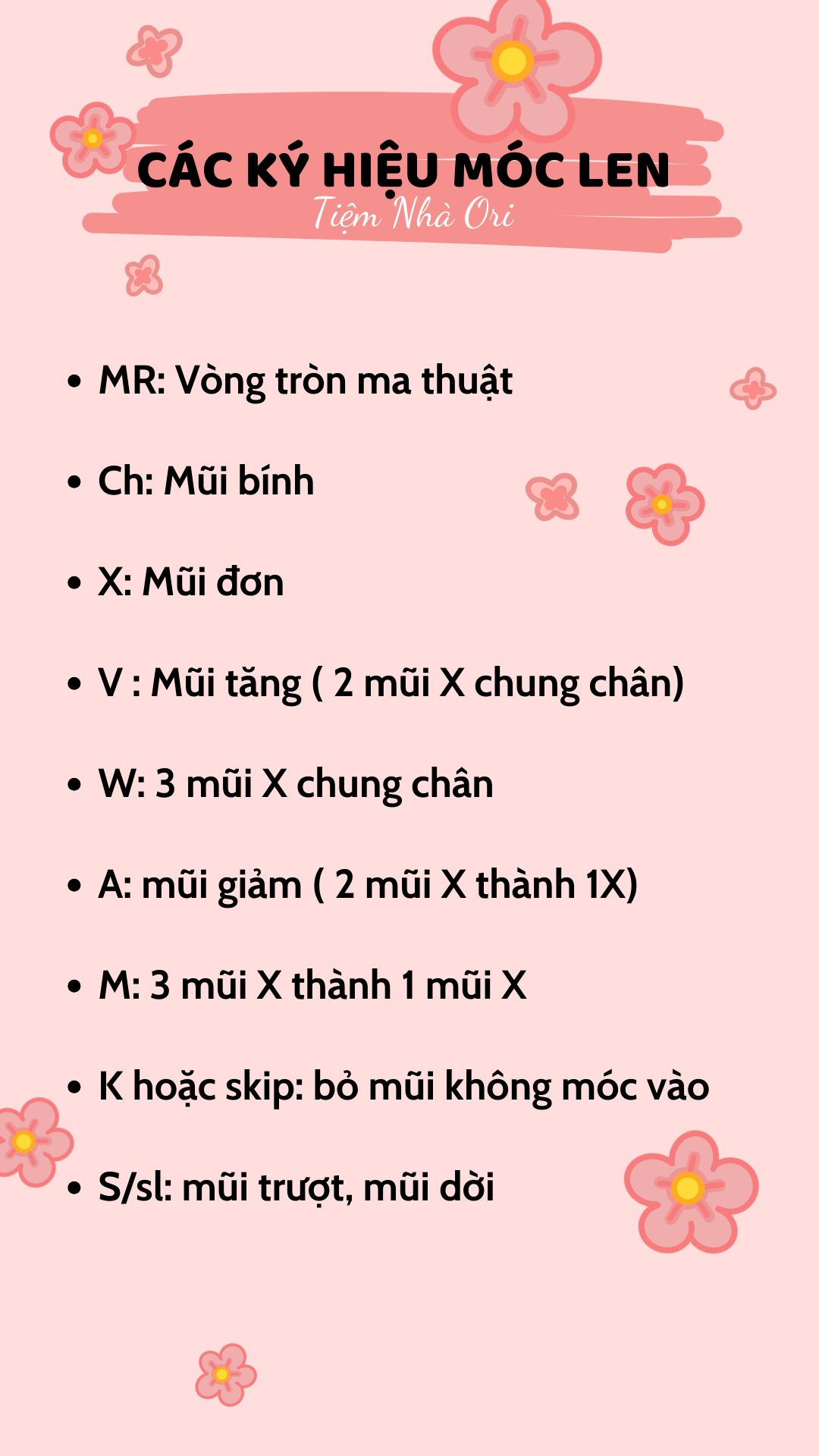 các ký hiệu móc len cơ bản nhất