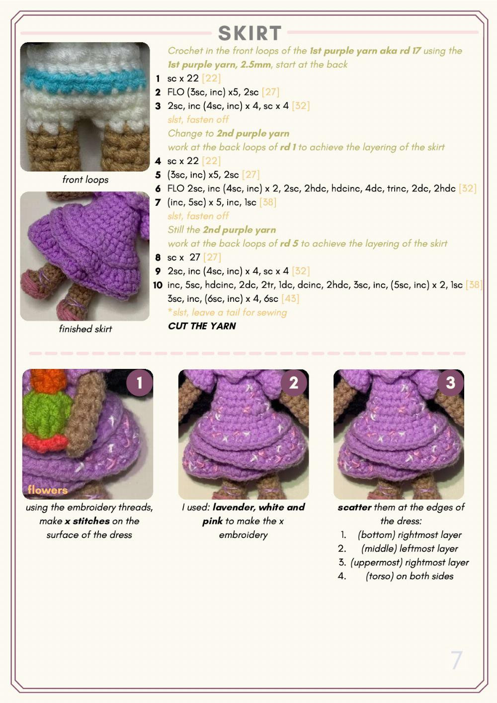 Cactus Gift Madrigal Amigurumi Pattern, Crochet pattern for baby girl doll wearing purple dress and black hair