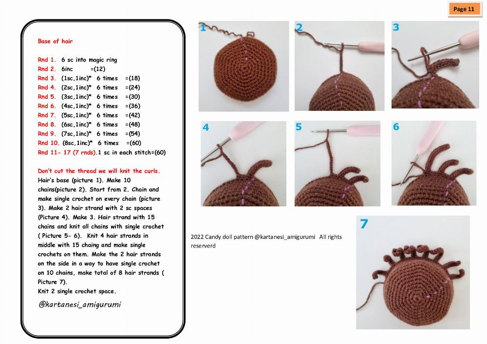 candy doll pattern , Baby doll crochet pattern with hair tied on both sides and wearing a dress