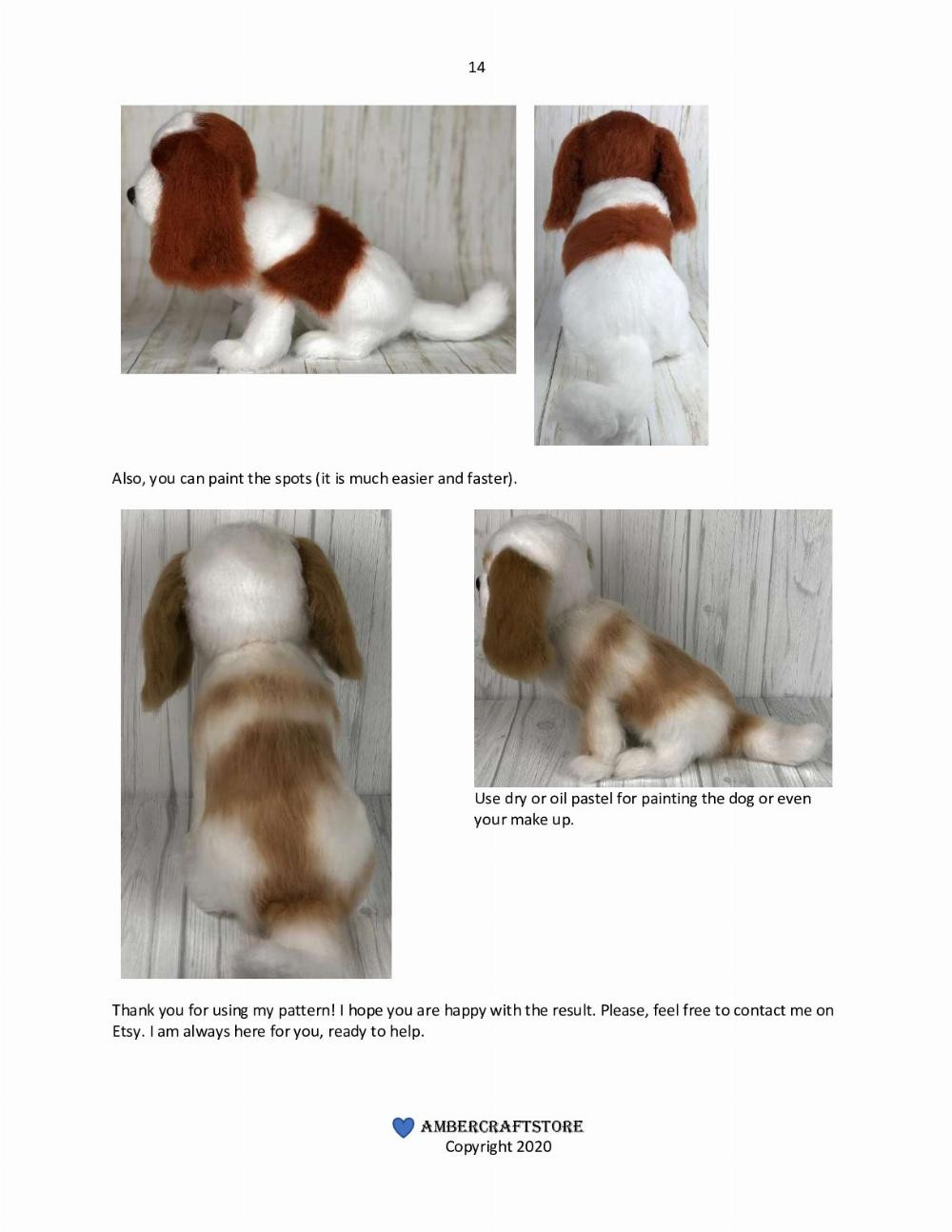 Cavalier King Charles Spaniel Crochet PATTERN (12’’/30cm tall) , white dog, brown ears
