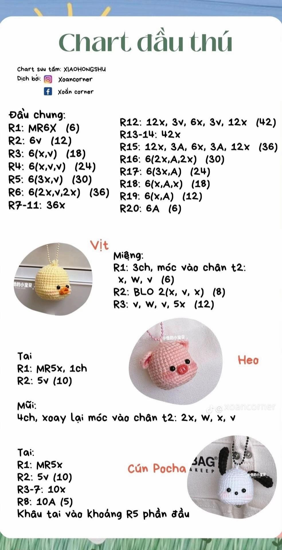 Chart đầu thú vịt, heo, cún pocha