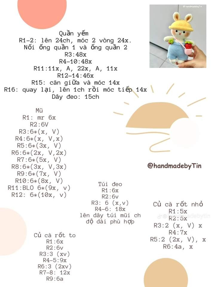 Chart móc bé thỏ mặc quần yếm