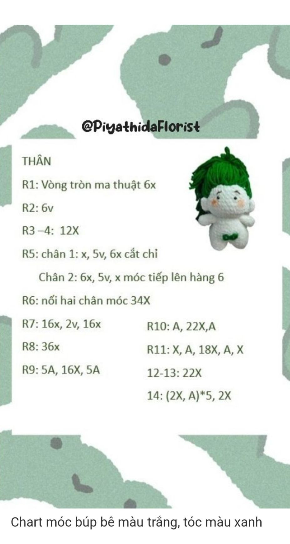 Chart móc búp bê củ cải trắng :D tóc màu xanh lá cây.