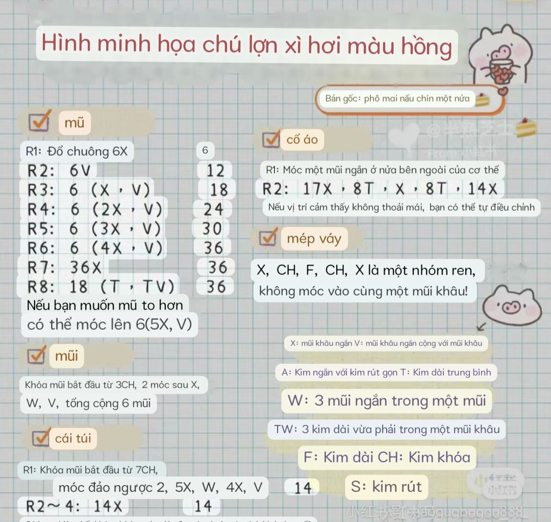 Chart móc chú lợn xì hơn màu hồng