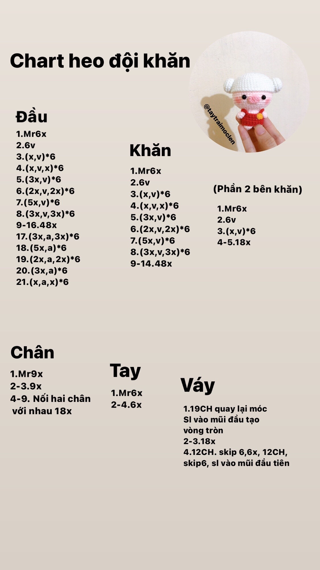 chart móc heo đội khăn