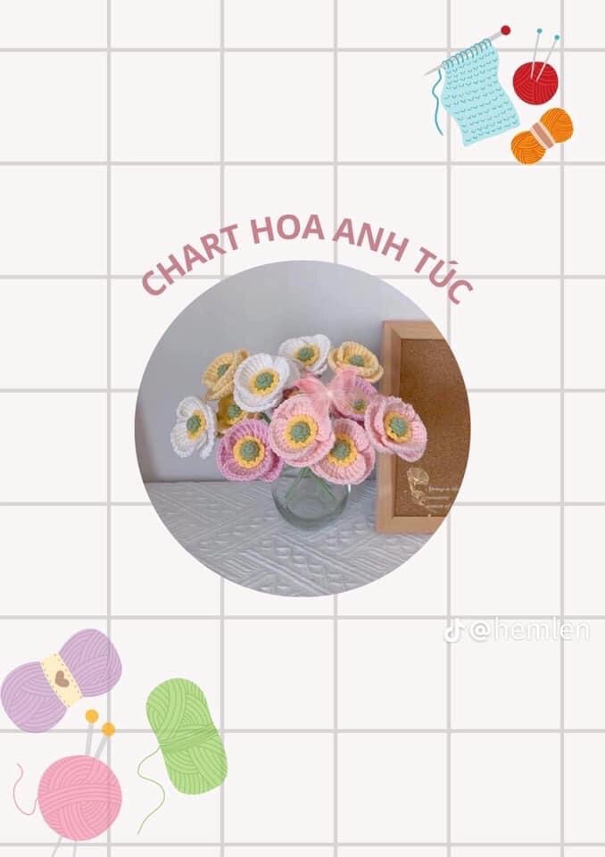 Chart móc hoa hồng cuộn, hoa anh túc, hoa cầm tú cầu,