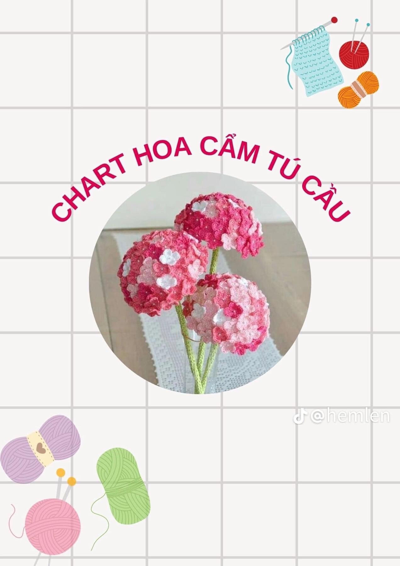 Chart móc hoa hồng cuộn, hoa anh túc, hoa cầm tú cầu,