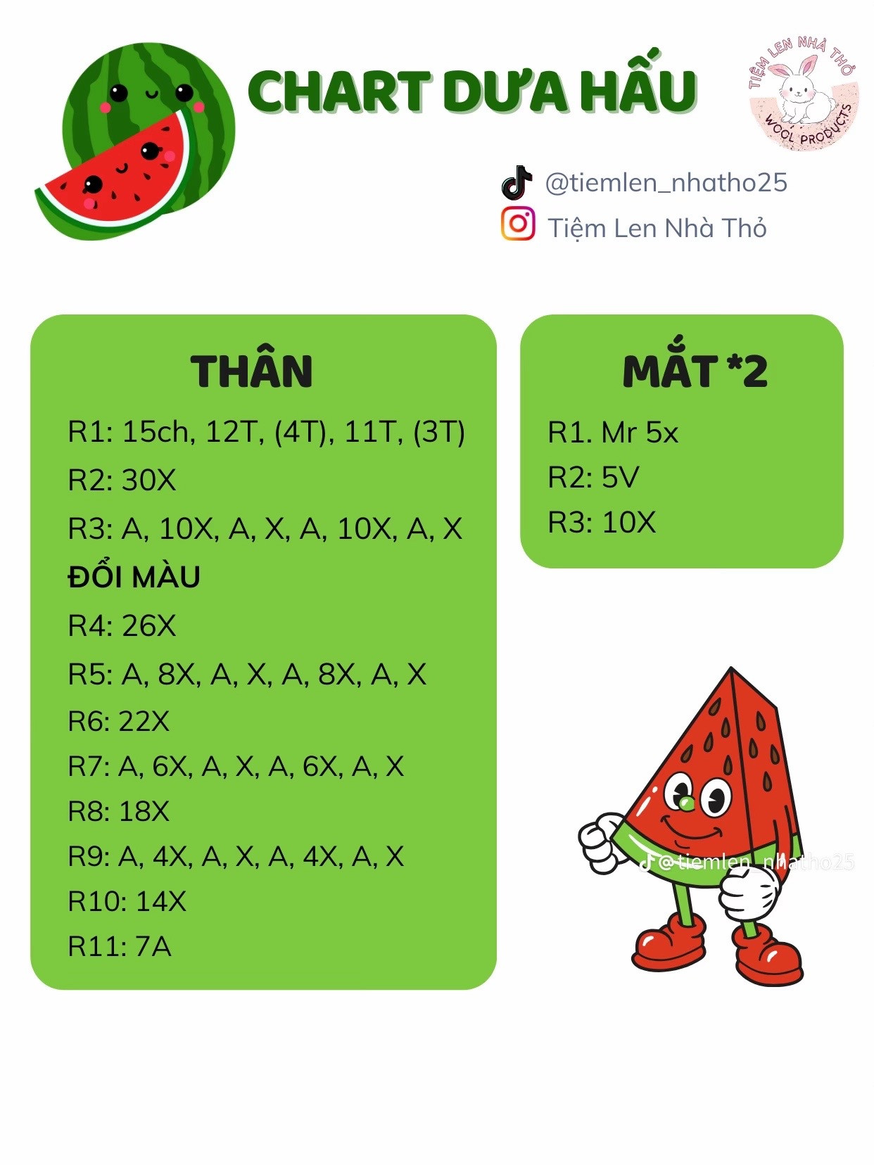 Chart móc khóa dưa hấu đỏ hồng vàng