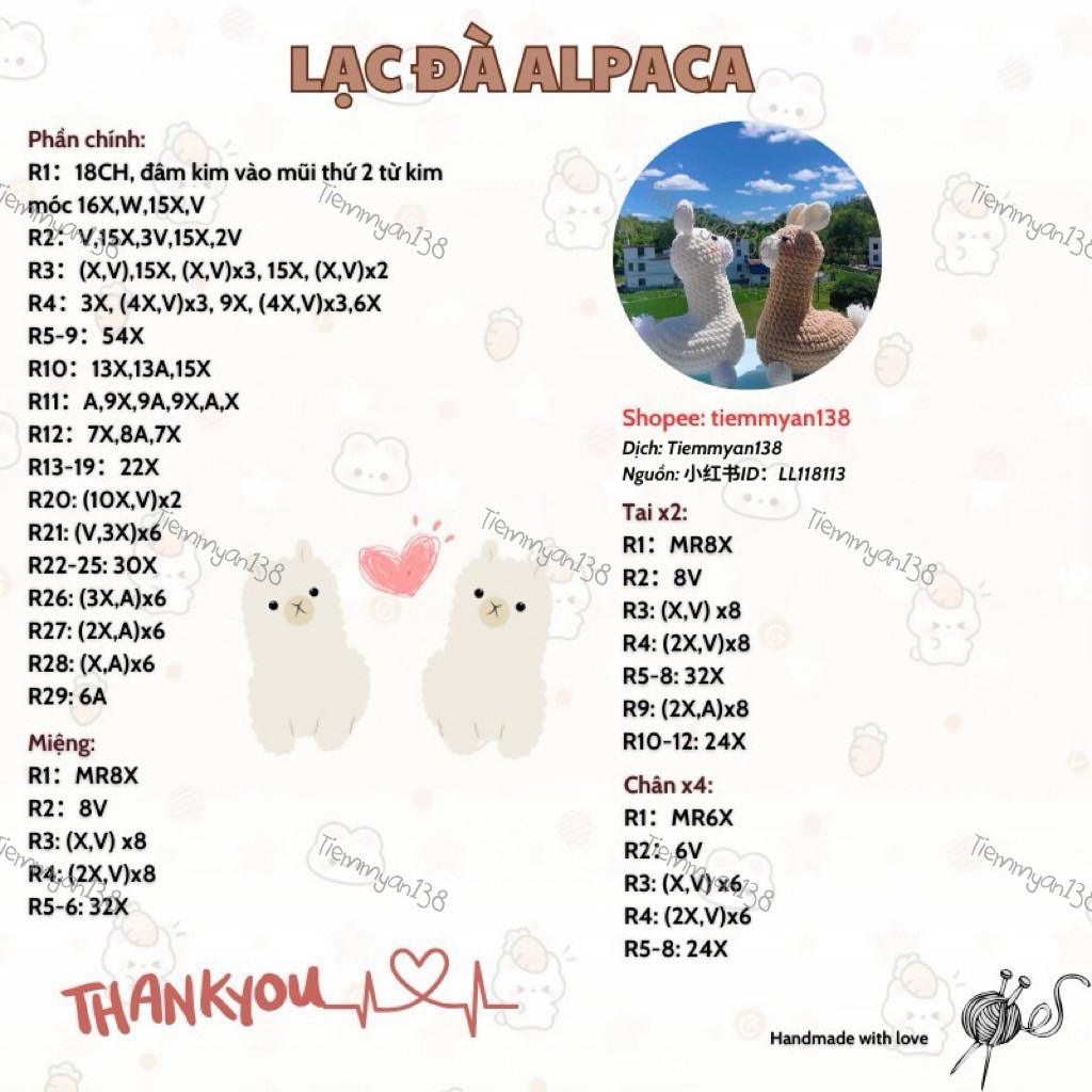 Chart móc lạc đà alpaca