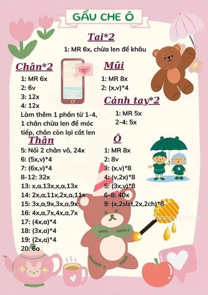 Chart móc len gấu che ô