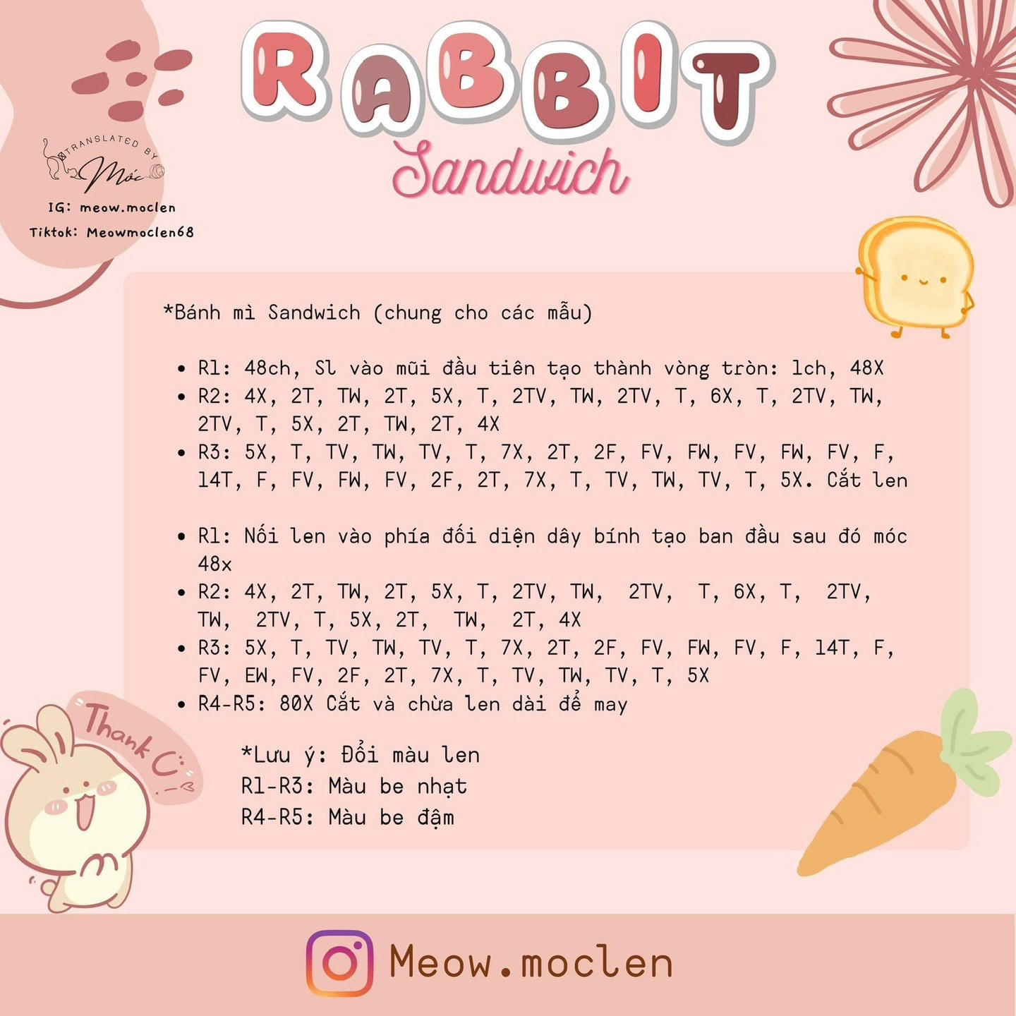 Chart móc len rabbit sandwich