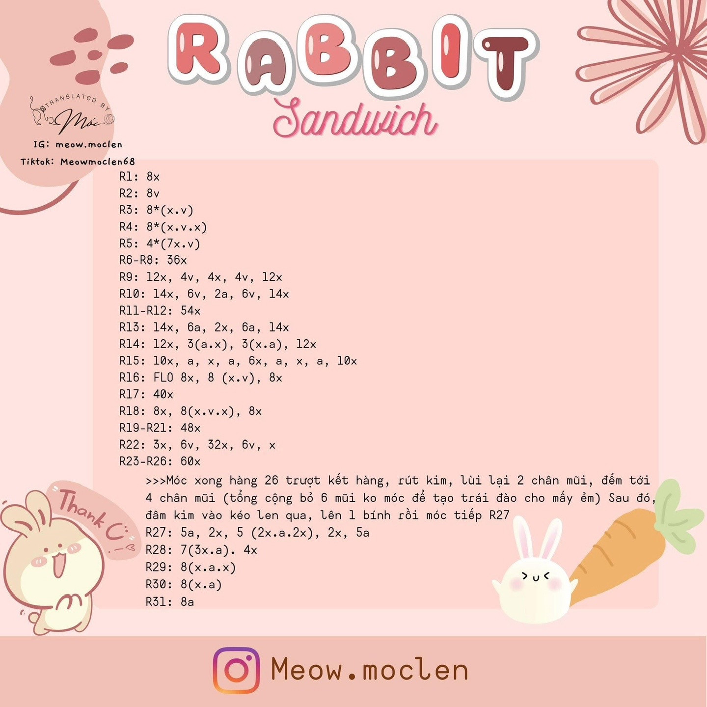 Chart móc len rabbit sandwich