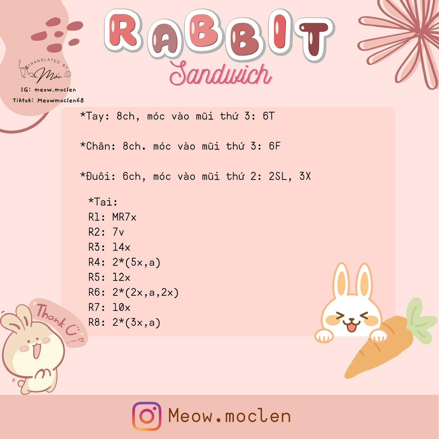 Chart móc len rabbit sandwich