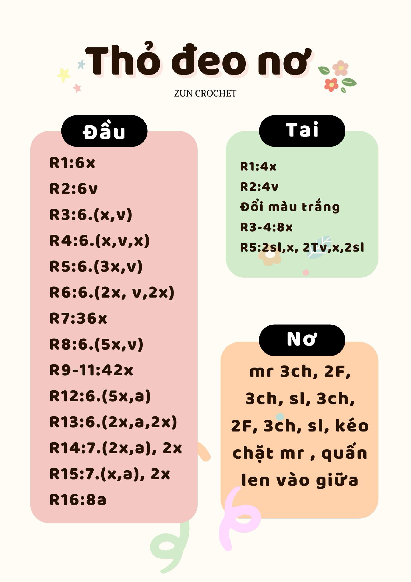 Chart móc len thỏ đeo nơ