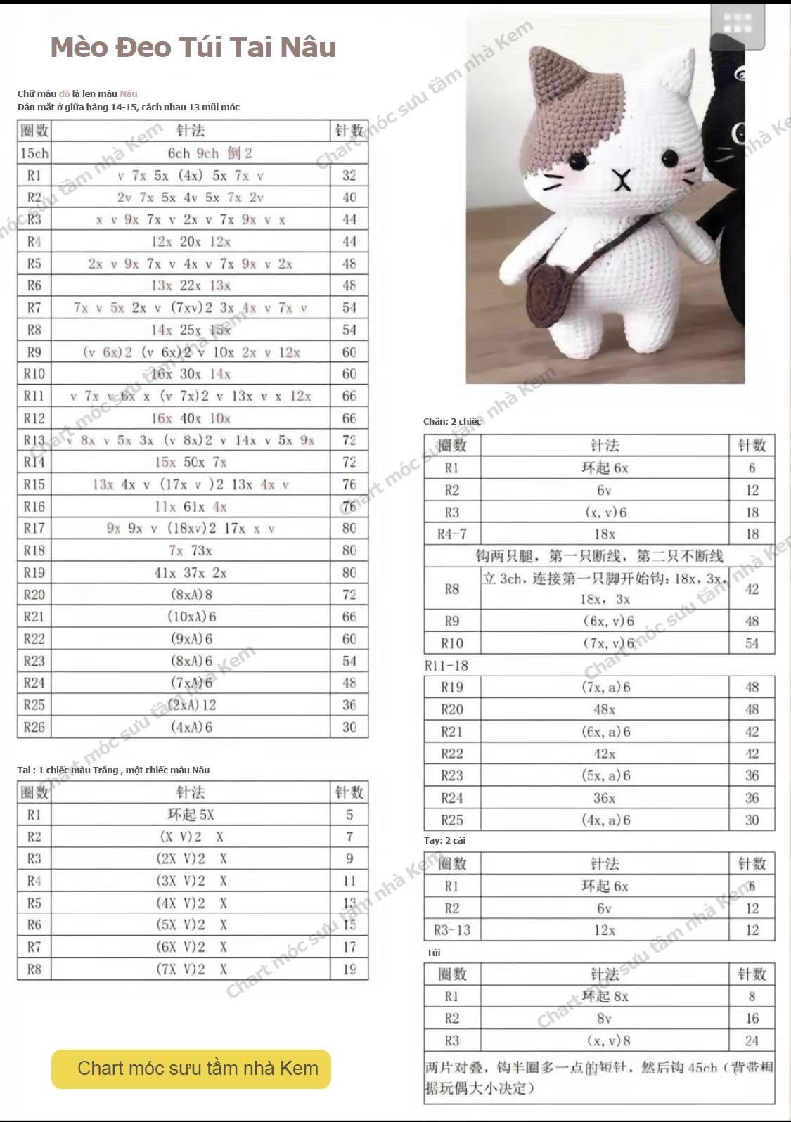 Chart móc mèo đeo túi vằn xám