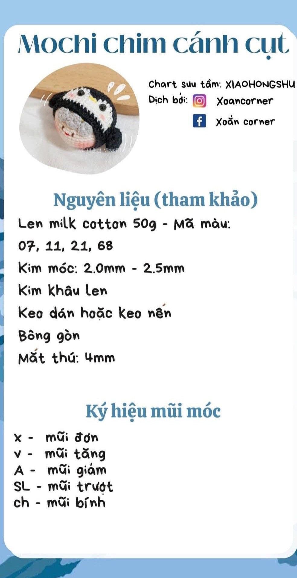 Chart móc mochi chim cánh cụt, chart mochi gấu nhỏ