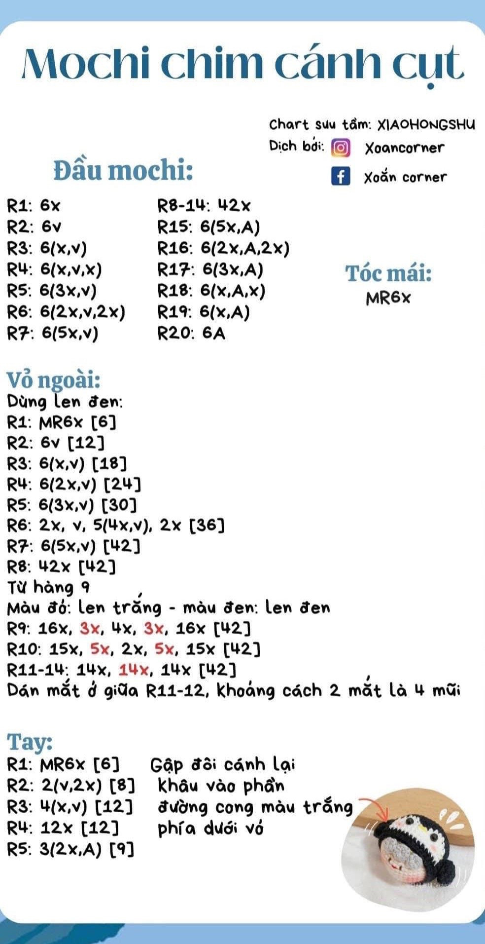 Chart móc mochi chim cánh cụt, chart mochi gấu nhỏ