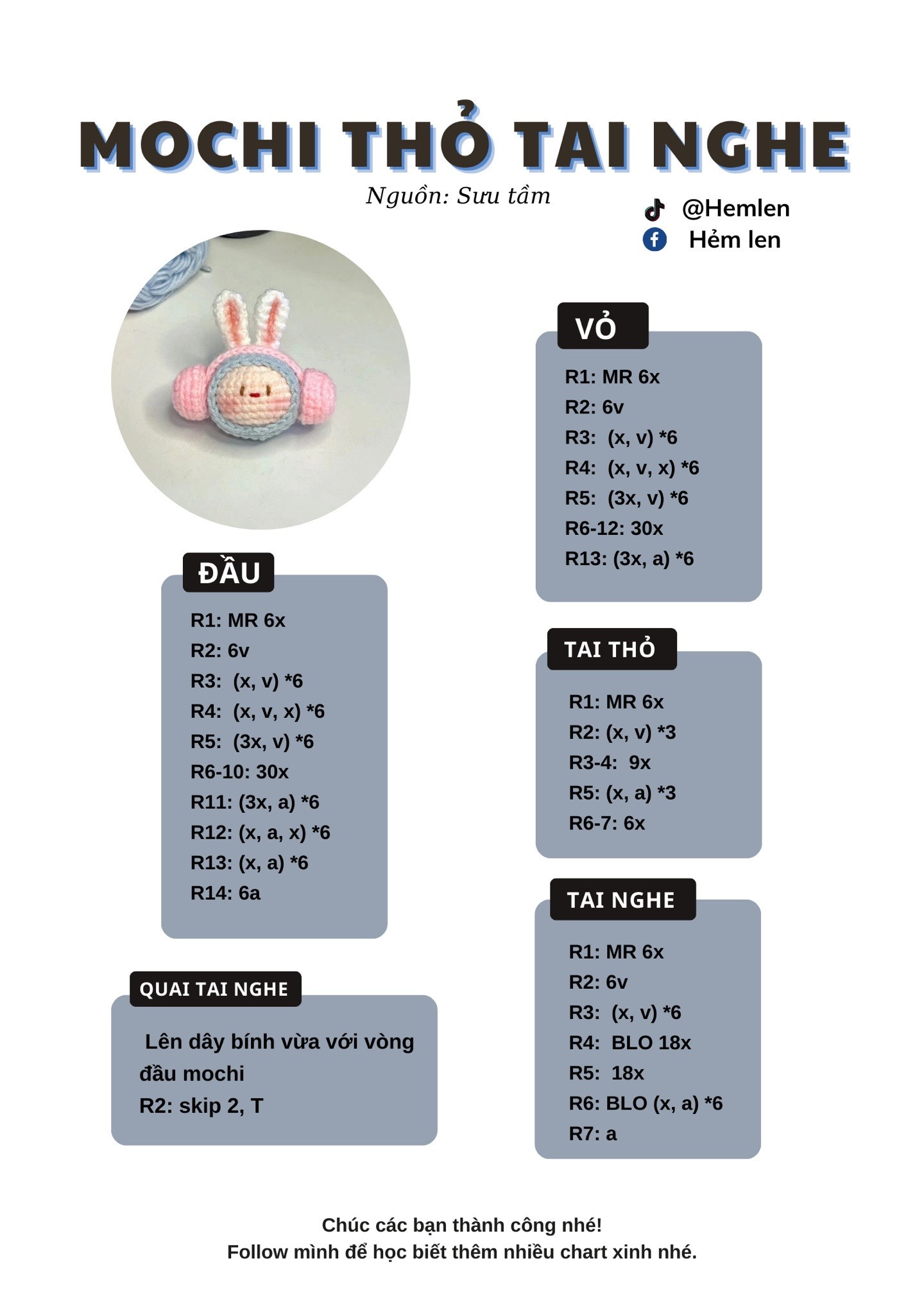 Chart móc mochi thỏ tai nghe