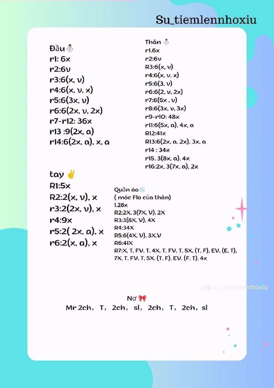 Chart móc người tuyết đeo nơ