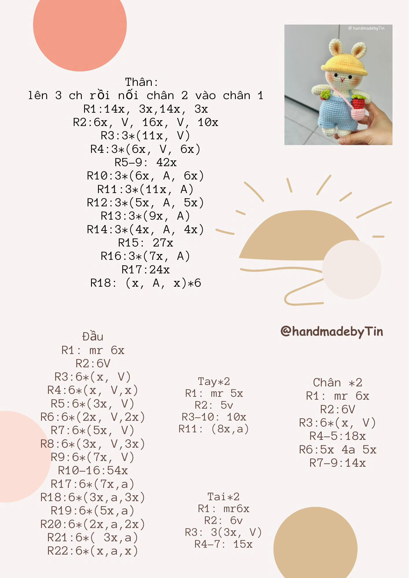 Chart móc thỏ đội mũ mặc quần yếm.