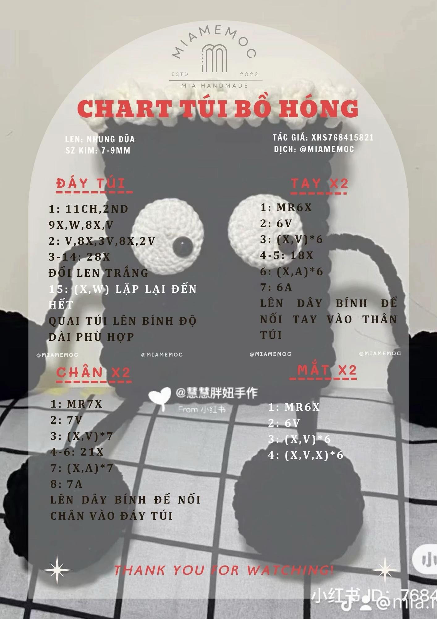 Chart móc túi bồ hóng mắt màu trắng