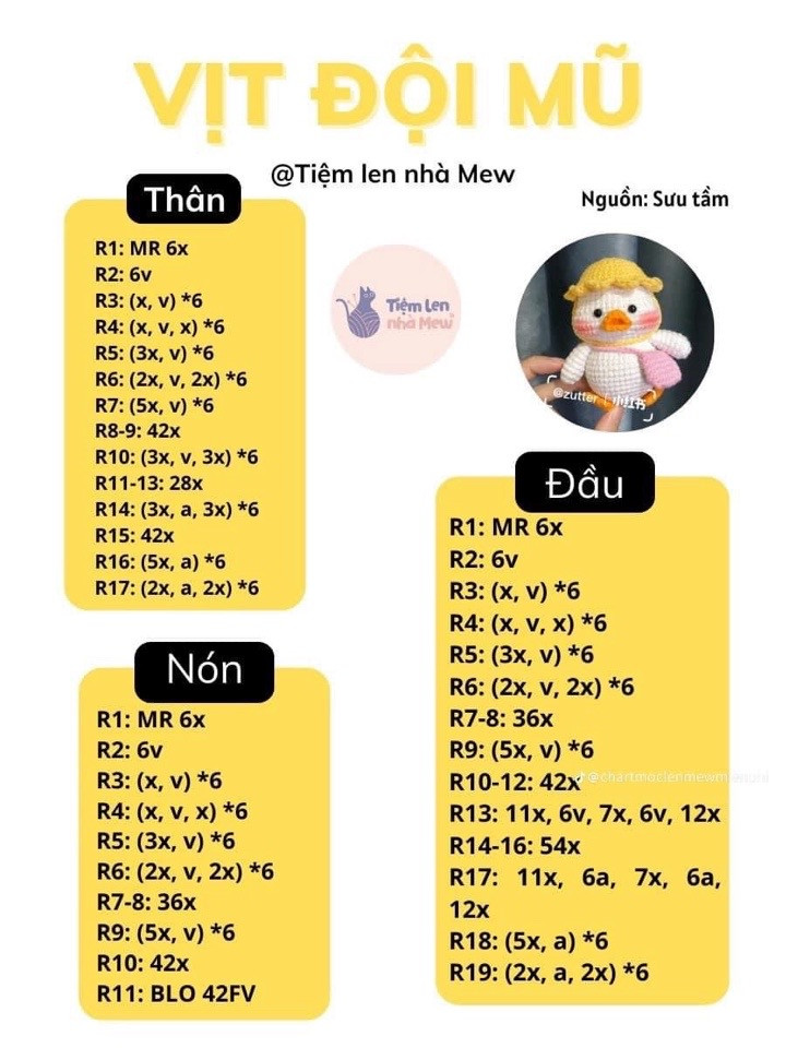 Chart móc vịt đội mũ, vịt đu dây, bé vịt hói