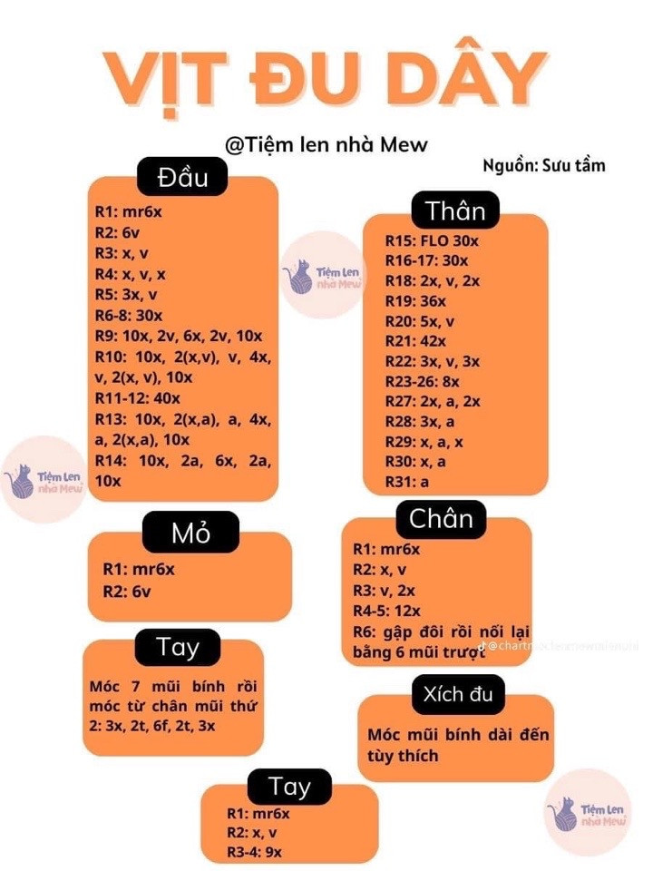 Chart móc vịt đội mũ, vịt đu dây, bé vịt hói