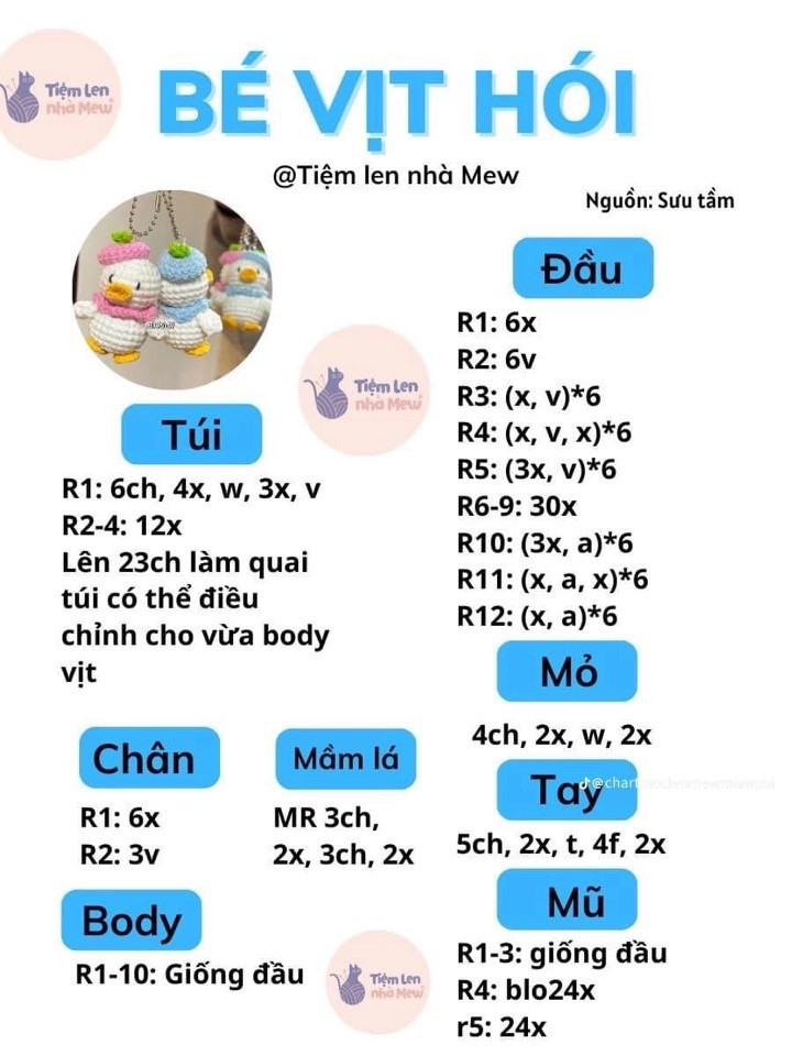 Chart móc vịt đội mũ, vịt đu dây, bé vịt hói