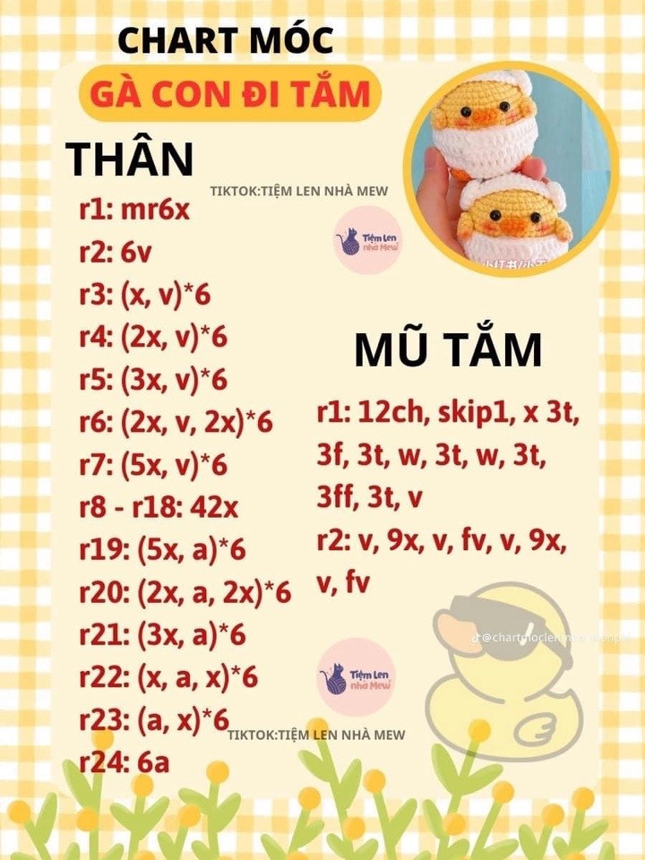 Chart móc vịt tiểu thư, gà con, vịt lá mầm, gà đội hoa, gà con đi tắm,