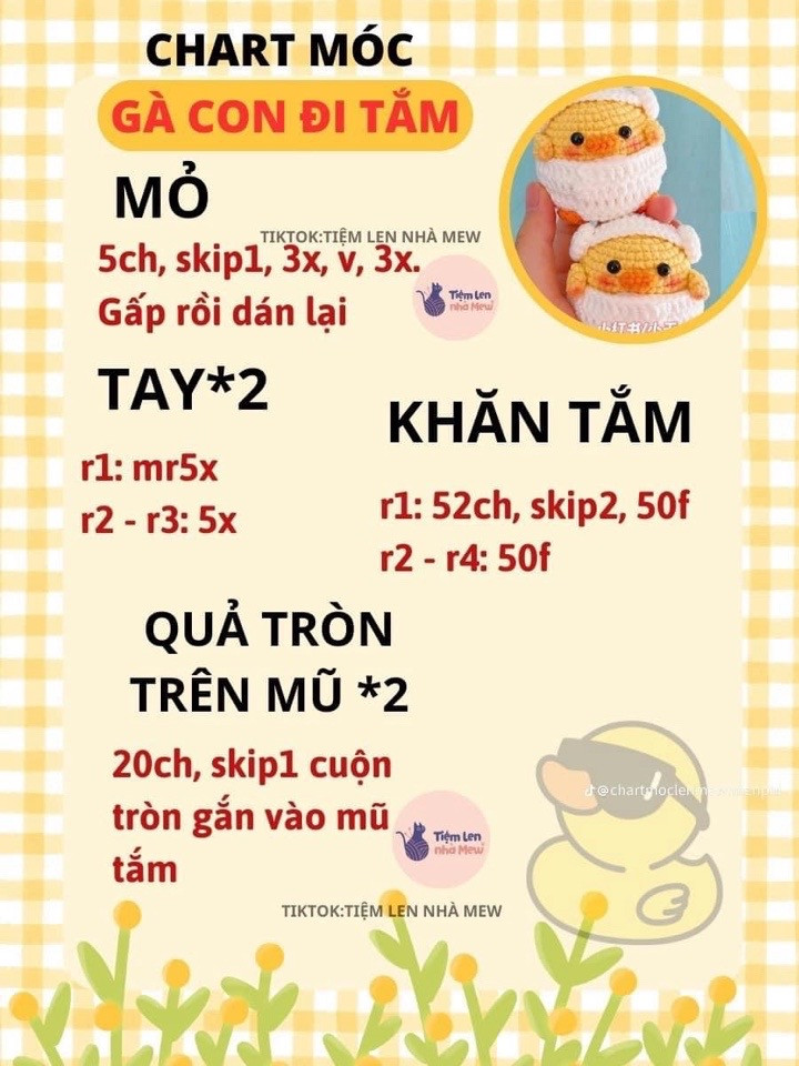 Chart móc vịt tiểu thư, gà con, vịt lá mầm, gà đội hoa, gà con đi tắm,